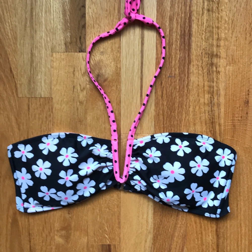 SO Black and Pink Floral Bikini Top